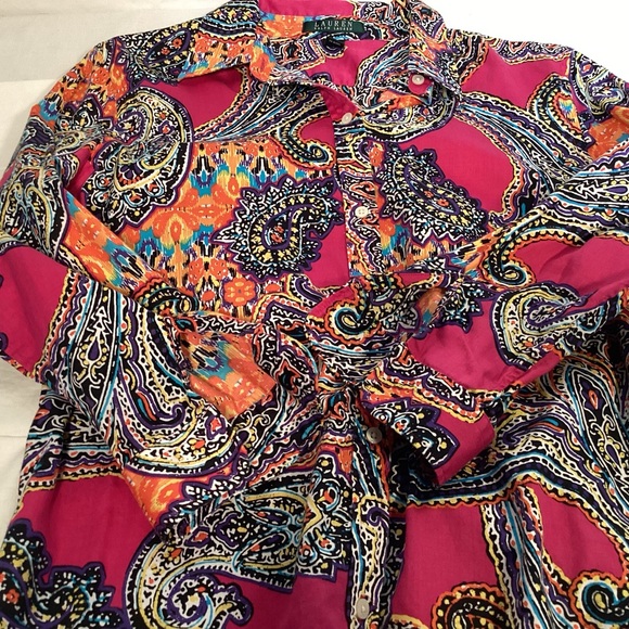 Lauren Ralph Lauren Fuchsia Paisley Button-Down Shirt Women’s Size Large - Picture 8 of 11